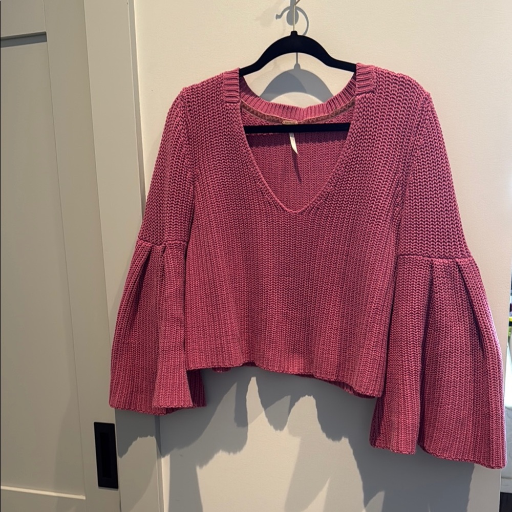 Free People Pink Bell Sleeve Sweater